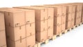 Cardboard boxes on wooden pallets (3d illustration) Royalty Free Stock Photo