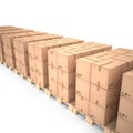 Cardboard boxes on wooden pallets (3d illustration) Royalty Free Stock Photo