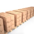 Cardboard boxes on wooden pallets (3d illustration) Royalty Free Stock Photo