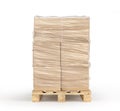 Cardboard boxes wrapped polyethylene on wooden pallet isolated on white background. Royalty Free Stock Photo