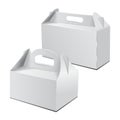 Cardboard Boxt. For Cake, Fast Food, Gift, etc. Carry Packaging. Set of Vector Mockup. White Template of package