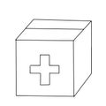 Cardboard carton box with medical cross isolated on white background. simple outline vector illustration in doodle style. Concept Royalty Free Stock Photo