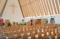 Christchurch, New Zealand -October-01-2017 : The interior of Cardboard Cathedral in Christchurch, New Zealand.