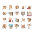 cardboard character box package icons set vector