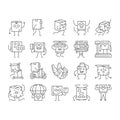 cardboard character box package icons set vector