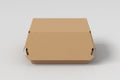 A cardboard closed food box mock up packaging for hamburger lunch fast food burger and sandwich