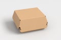 A cardboard closed food box mock up packaging for hamburger lunch fast food burger and sandwich