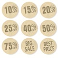 Cardboard Discount sticker set. Sale Banner, Price tags, badges and big deals labels. Vector