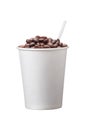 Cardboard disposable cup with coffee and spoon on white background Royalty Free Stock Photo