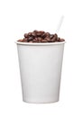 Cardboard disposable cup with coffee and spoon on white background Royalty Free Stock Photo