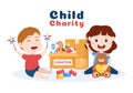 Cardboard Donation Box Containing Toys for Children, Social Care, Volunteering and Charity in Hand Drawn Cartoon Flat Illustration Royalty Free Stock Photo