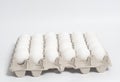 Cardboard egg box with chicken white eggs Royalty Free Stock Photo