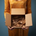 Cardboard embrace Female hands cradle an open empty brown box