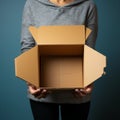 Cardboard embrace Female hands cradle an open empty brown box