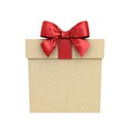 Cardboard Gift box or Present box with red ribbon bow isolated on white background