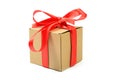 Cardboard gift box with red ribbon bow isolated