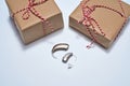 Cardboard gift boxes and digital hearing aids Royalty Free Stock Photo