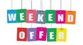 Cardboard hanging - colorful. Tags - weekend offer. Royalty Free Stock Photo