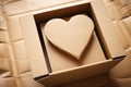 Cardboard heart in a craft box, Valentine's day. Generative AI