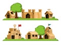 cardboard house. various buildings from paper creative architectural construction from boxes. Vector illustrations