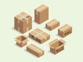 Cardboard isometric box for shipping packaging with various size package vector