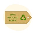 Cardboard label 100 recycled fabric with recycling sign. Eco label design for market, clothes