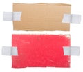 Cardboard labels attached with a sticky tape Royalty Free Stock Photo