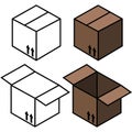 Cardboard open and closed brown box, icon, icon, vector