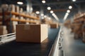Cardboard Package on Conveyor Belt in Warehouse Sorting Process Royalty Free Stock Photo