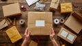 The cardboard package on desk.AI generated image Royalty Free Stock Photo