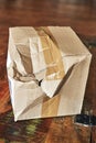 Cardboard package that was damaged in shipping Royalty Free Stock Photo
