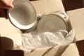 Cardboard Packing Box, Plates and Bubble Wrap