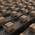 Cardboard Boxes on a Factory Conveyor Belt System, cyber monday, cyber monday shoping, black friday Royalty Free Stock Photo