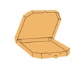 Cardboard pizza box. Empty carton package of pizzeria. Open delivery container, clean square-shaped pack for take-away