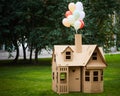 Cardboard playhouse in the backyard for kids. Eco concept Royalty Free Stock Photo