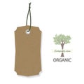 Cardboard realistic label template. With sapple of organic eco products marketing design.