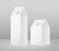 Cardboard rectangular high and small boxes maquette packaging for milk, juice and drinks, vector illustration on gray background