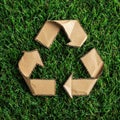 Cardboard recycling bin placed on a patch of green grass in an outdoor environment Royalty Free Stock Photo