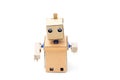 Cardboard robot with hands on a white background. Artificial Int
