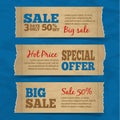 Cardboard sale banners set vector illustration Royalty Free Stock Photo