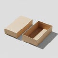A cardboard shoe box with a detachable lid is displayed. The lid rests beside the box, Royalty Free Stock Photo