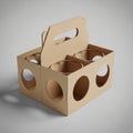 Cardboard six-pack carrier with a handle, designed for transporting bottles or cans. It Royalty Free Stock Photo