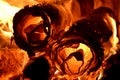 Cardboard tubes burn in a fire