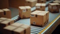 Cardboards boxes on the conveyor belt realistic. AI generated Royalty Free Stock Photo