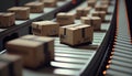 Cardboards boxes on the conveyor belt realistic. AI generated Royalty Free Stock Photo