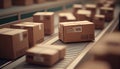 Cardboards boxes on the conveyor belt realistic. AI generated Royalty Free Stock Photo