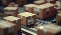 Cardboards boxes on the conveyor belt realistic. AI generated Royalty Free Stock Photo