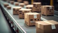 Cardboards boxes on the conveyor belt realistic. AI generated Royalty Free Stock Photo