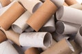 Cardboards sleeve from rolls of toilet paper. Out of toilet paper. Recycled cardboard cylinders from toilet paper. Close-up of