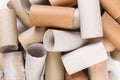 Cardboards sleeve from rolls of toilet paper. Out of toilet paper. Recycled cardboard cylinders from toilet paper. Close-up of